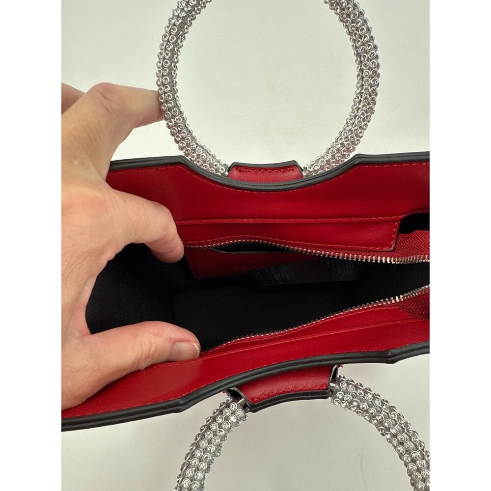 Topshop Red Square Handbag With Rhinestone Handles & Detachable Strap - Picture 8 of 13